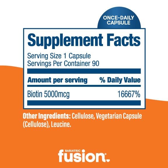 Bariatric Fusion Biotin 5000 mcg Kapseln – 90 Stück, 3 Monatsvorrat, für Haarwachstum