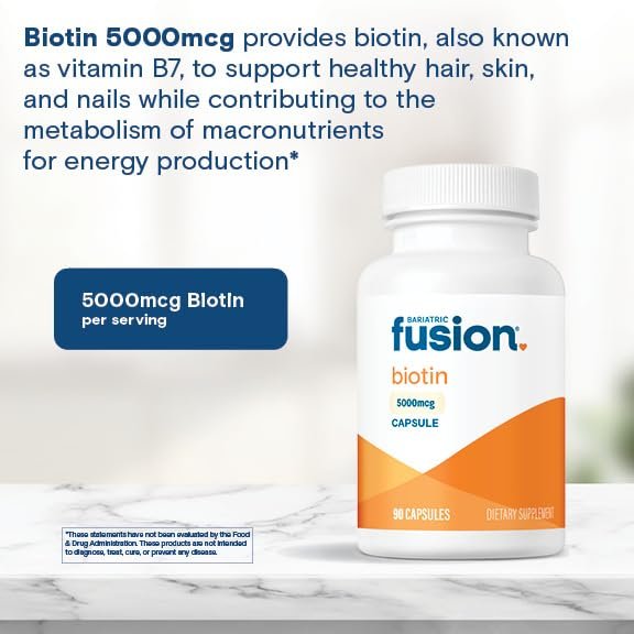 Bariatric Fusion Biotin 5000 mcg Kapseln – 90 Stück, 3 Monatsvorrat, für Haarwachstum