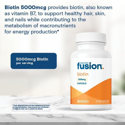 Bariatric Fusion Biotin 5000 mcg Kapseln – 90 Stück, 3 Monatsvorrat, für Haarwachstum