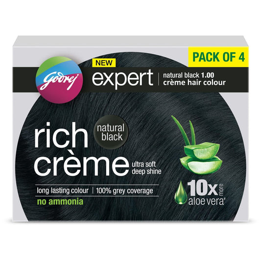 Godrej Expert Rich Crème Haarfarbe - Pack mit 4 Tuben (NATUR SCHWARZ)