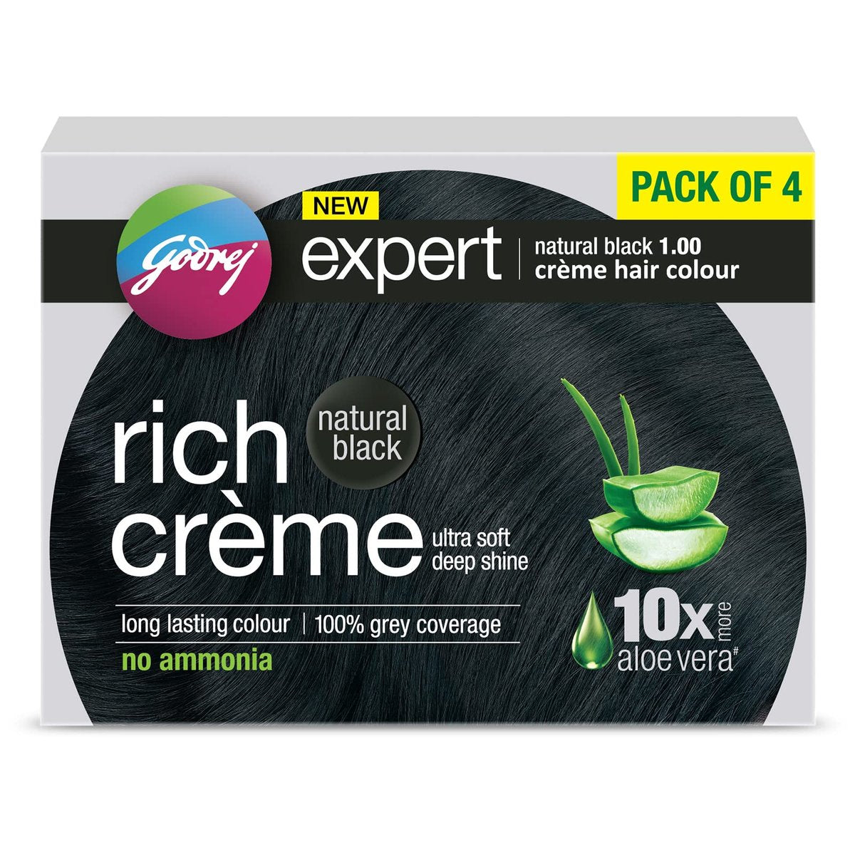 Godrej Expert Rich Crème Haarfarbe - Pack mit 4 Tuben (NATUR SCHWARZ)