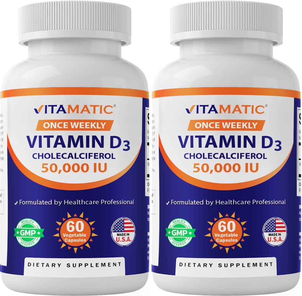 Vitamatic Vitamin D3 50.000 IE (als Cholecalciferol) – 2er-Pack mit 60 Kapseln, 1-Jahres-Vorrat