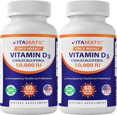 Vitamatic Vitamin D3 50.000 IE (als Cholecalciferol) – 2er-Pack mit 60 Kapseln, 1-Jahres-Vorrat