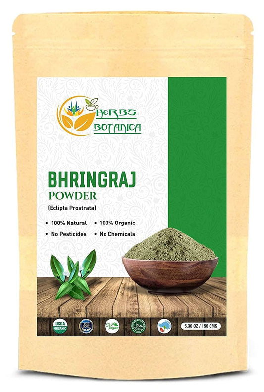 Herbs Botanica Bhringraj Pulver Bio – Eclipta Alba, Falsches Gänseblümchen, Karisalankanni, Bhringrajasava Pulver – Pflegen Sie Ihr Haar auf natürliche Weise für strahlende Locken – 150 g