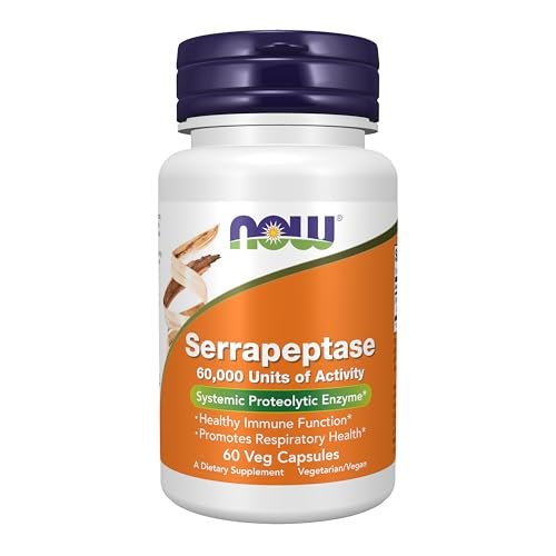 NOW Foods Serrapeptase 60.000 Einheiten – Unterstützt Atemwegsgesundheit und Immunfunktion, 60 vegane Kapseln