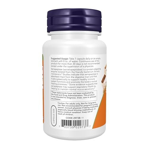 NOW Foods Serrapeptase 60.000 Einheiten – Unterstützt Atemwegsgesundheit und Immunfunktion, 60 vegane Kapseln
