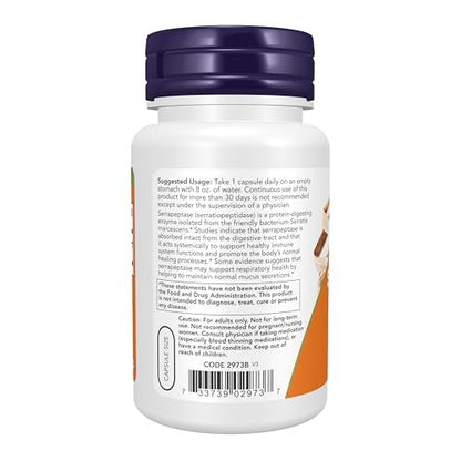 NOW Foods Serrapeptase 60.000 Einheiten – Unterstützt Atemwegsgesundheit und Immunfunktion, 60 vegane Kapseln