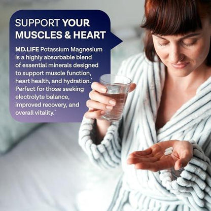 MD. Life Kalium Magnesium Komplex - 30 Kapseln - Hochabsorbierendes Magnesium zur Unterstützung der Gefäßgesundheit und gegen Wadenkrämpfe