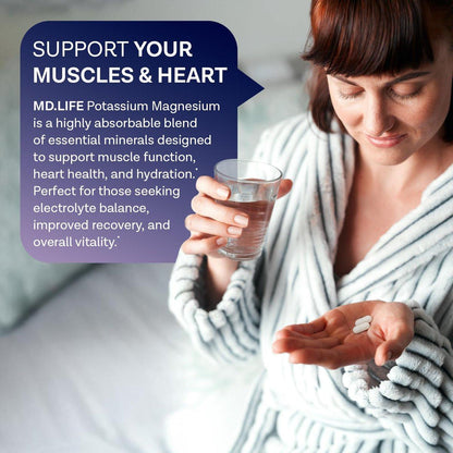 MD. Life Kalium Magnesium Komplex - 30 Kapseln - Hochabsorbierendes Magnesium zur Unterstützung der Gefäßgesundheit und gegen Wadenkrämpfe