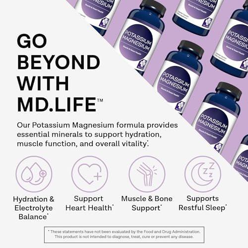 MD. Life Kalium Magnesium Komplex - 30 Kapseln - Hochabsorbierendes Magnesium zur Unterstützung der Gefäßgesundheit und gegen Wadenkrämpfe