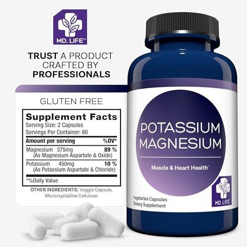 MD. Life Kalium Magnesium Komplex - 30 Kapseln - Hochabsorbierendes Magnesium zur Unterstützung der Gefäßgesundheit und gegen Wadenkrämpfe