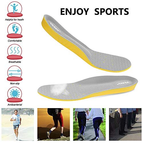 VoMii Memory Foam Einlegesohlen für Damen, Herren und Kinder – Atmungsaktive Sportschuheinlagen mit Stoßdämpfung und Fußgewölbestütze gegen Plantarfasziitis, Größe M (Herren 6-9 / Damen 7-11)