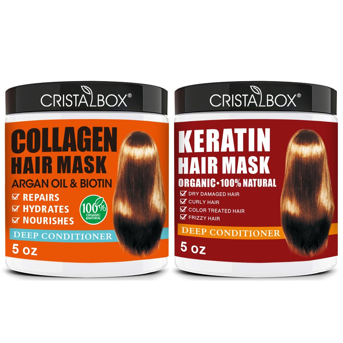 2er-Pack Collagen- & Keratin-Haarmaske – Tiefenpflege für geschädigtes Haar mit Arganöl – Feuchtigkeitsspendende Haarkur für trockenes, krauses Haar