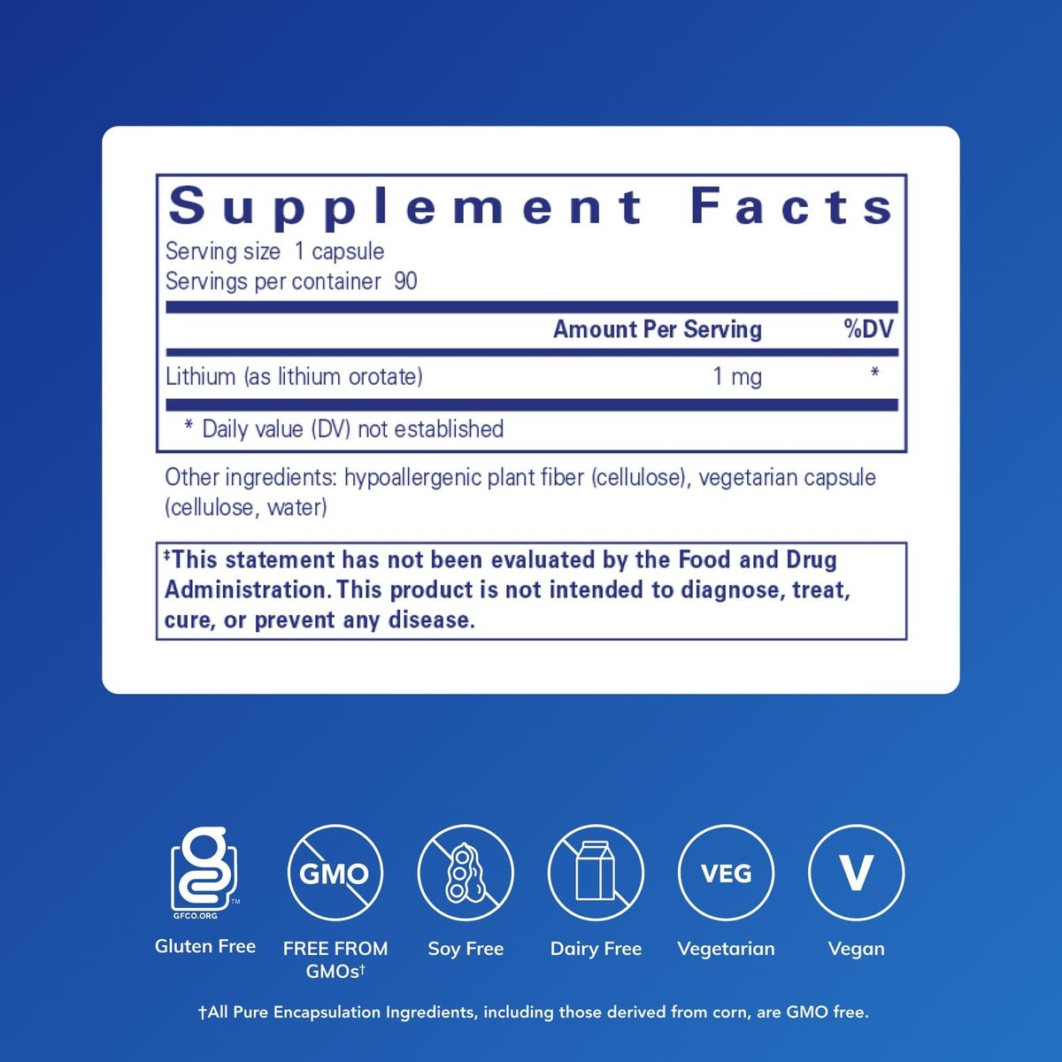 Pure Encapsulations Lithium (Orotate) 1 mg – Unterstützung für Ruhe und Ausgeglichenheit | 90 Kapseln