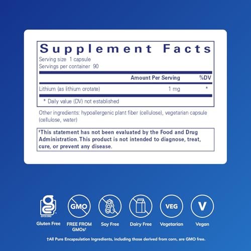 Pure Encapsulations Lithium (Orotate) 1 mg – Unterstützung für Ruhe und Ausgeglichenheit | 90 Kapseln