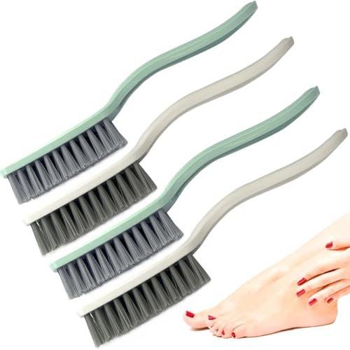 Nagelbürste Fußbürste mit gebogenem Griff – 4er Set Hand-Fingernagel-Schrubbbürste für Heimwäsche, Schuhe, Kleidung, Zehen, Nägel, Füße