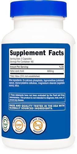 Nutricost Alpha-Liponsäure 600 mg pro Portion, 120 Kapseln, 60 Portionen - Pflanzliche Kapseln, Nicht-GMO