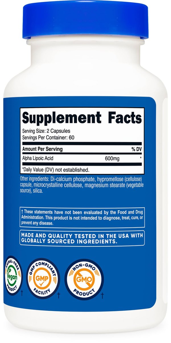 Nutricost Alpha-Liponsäure 600 mg pro Portion, 120 Kapseln, 60 Portionen - Pflanzliche Kapseln, Nicht-GMO