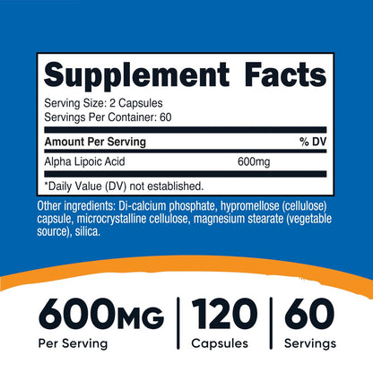 Nutricost Alpha-Liponsäure 600 mg pro Portion, 120 Kapseln, 60 Portionen - Pflanzliche Kapseln, Nicht-GMO