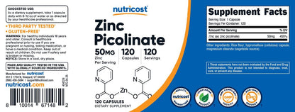 Nutricost Zinkpicolinat 50mg, 120 vegane Kapseln – glutenfrei & nicht-GVO