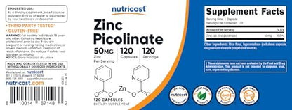 Nutricost Zinkpicolinat 50mg, 120 vegane Kapseln – glutenfrei & nicht-GVO
