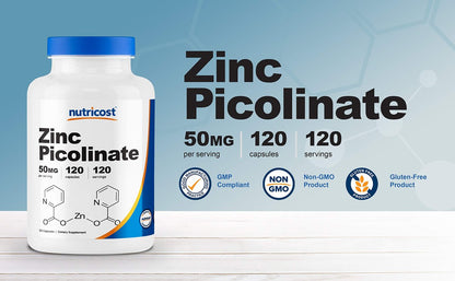 Nutricost Zinkpicolinat 50mg, 120 vegane Kapseln – glutenfrei & nicht-GVO