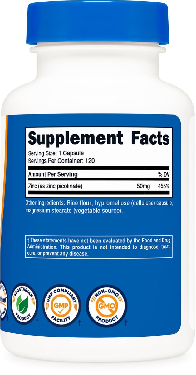 Nutricost Zinkpicolinat 50mg, 120 vegane Kapseln – glutenfrei & nicht-GVO