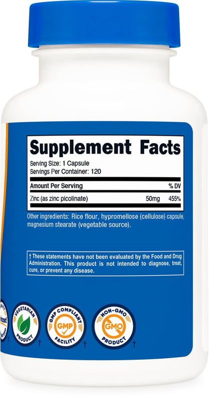 Nutricost Zinkpicolinat 50mg, 120 vegane Kapseln – glutenfrei & nicht-GVO