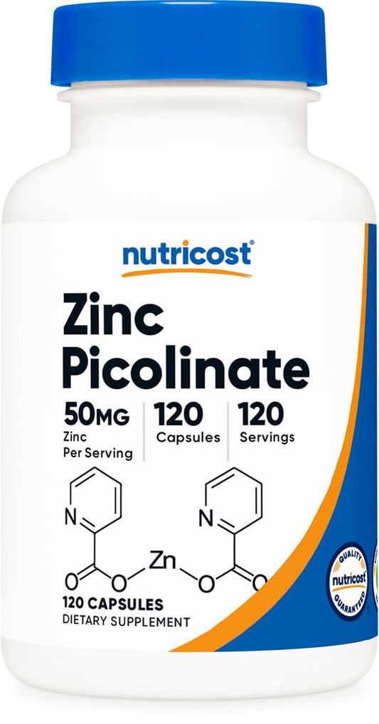 Nutricost Zinkpicolinat 50mg, 120 vegane Kapseln – glutenfrei & nicht-GVO