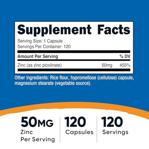 Nutricost Zinkpicolinat 50mg, 120 vegane Kapseln – glutenfrei & nicht-GVO