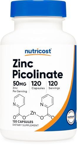 Nutricost Zinkpicolinat 50mg, 120 vegane Kapseln – glutenfrei & nicht-GVO