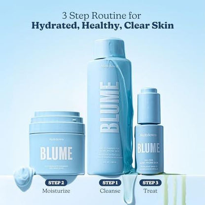 Blume Meltdown Gel-Gesichtsfeuchtigkeitscreme für zu Akne neigende Haut – Ölfreie Feuchtigkeitspflege mit Niacinamid & Centella für einen ebenmäßigen Hautton – 72-Stunden-Feuchtigkeitscreme mit Ceramiden & Squalan (1,7 oz)