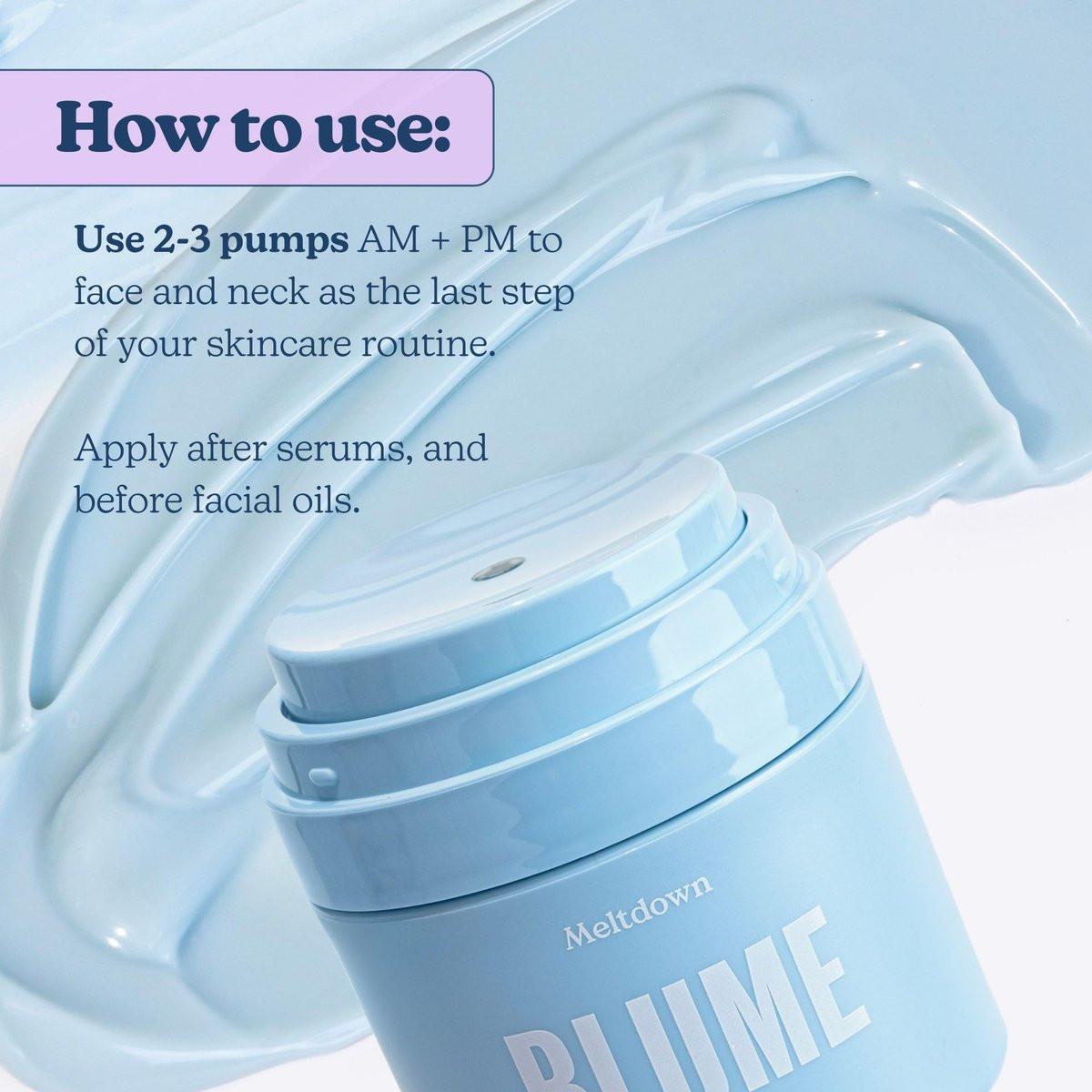 Blume Meltdown Gel-Gesichtsfeuchtigkeitscreme für zu Akne neigende Haut – Ölfreie Feuchtigkeitspflege mit Niacinamid & Centella für einen ebenmäßigen Hautton – 72-Stunden-Feuchtigkeitscreme mit Ceramiden & Squalan (1,7 oz)