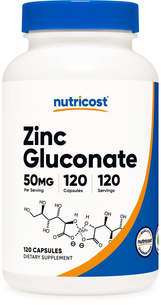 Nutricost Zinkgluconat 120 Vegane Kapseln (50 mg) – Glutenfrei & Nicht-GVO