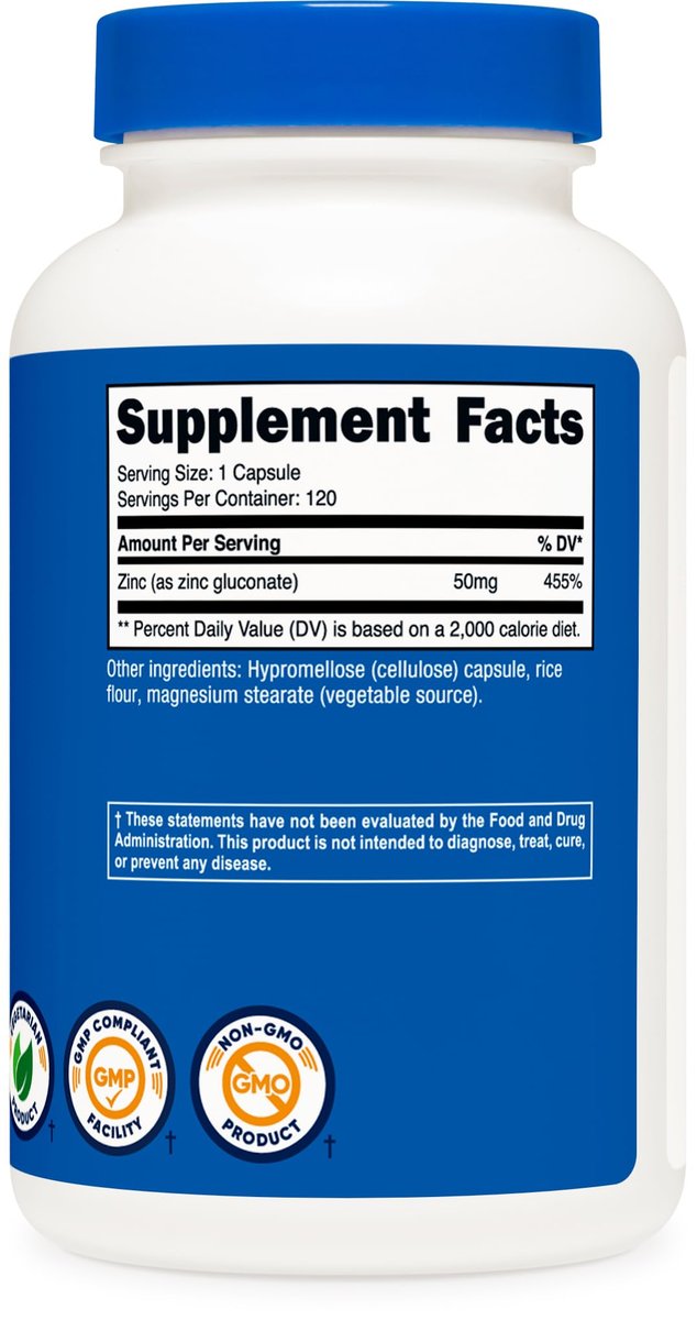 Nutricost Zinkgluconat 120 Vegane Kapseln (50 mg) – Glutenfrei & Nicht-GVO