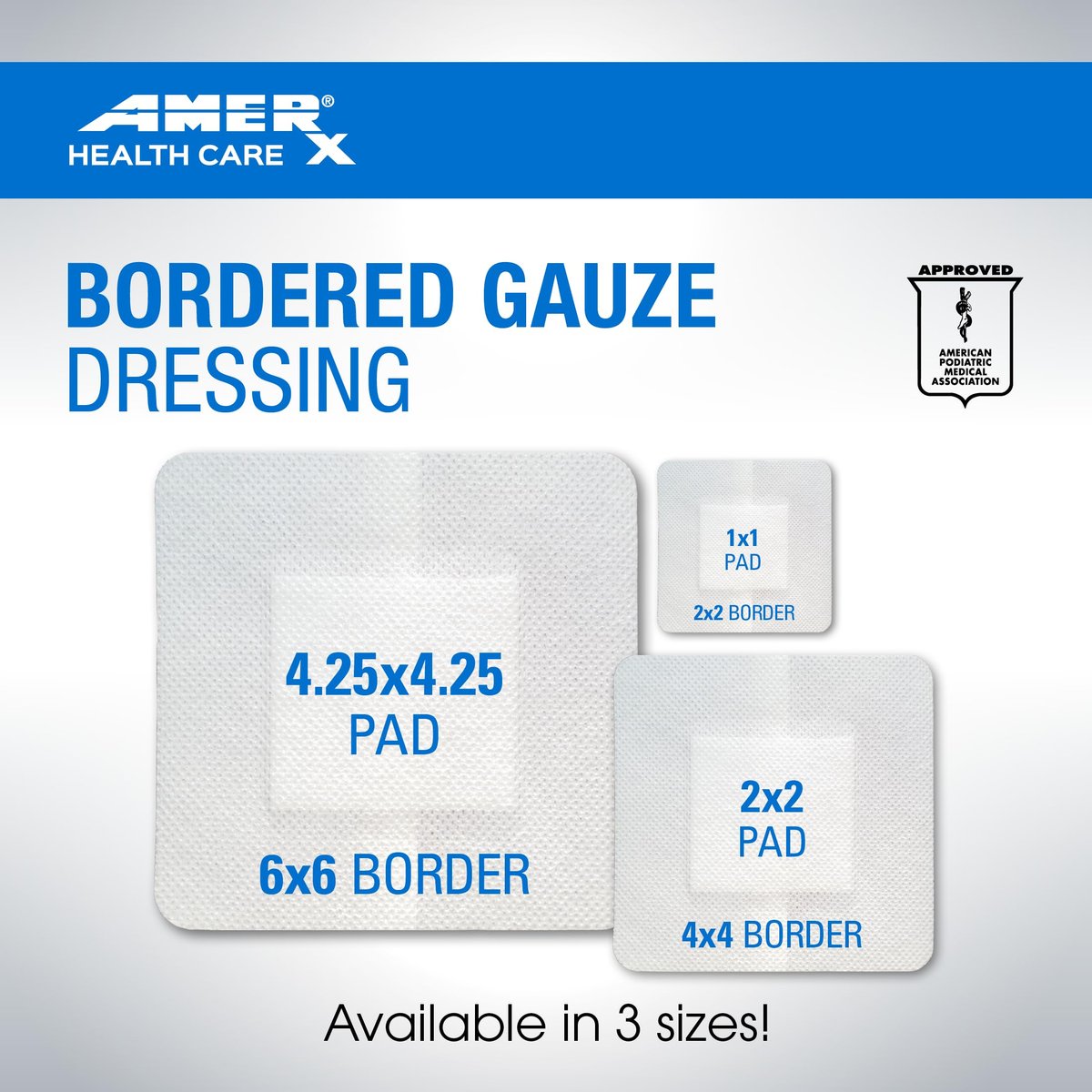 AMERX Bordered Gauze 2" x 2" Dressing (1x1 Pad) - Selbstklebende Wundauflagen, wasserabweisend, atmungsaktiv, hypoallergen - 15 Pads pro Box