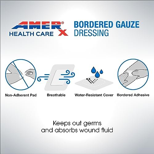 AMERX Bordered Gauze 2" x 2" Dressing (1x1 Pad) - Selbstklebende Wundauflagen, wasserabweisend, atmungsaktiv, hypoallergen - 15 Pads pro Box