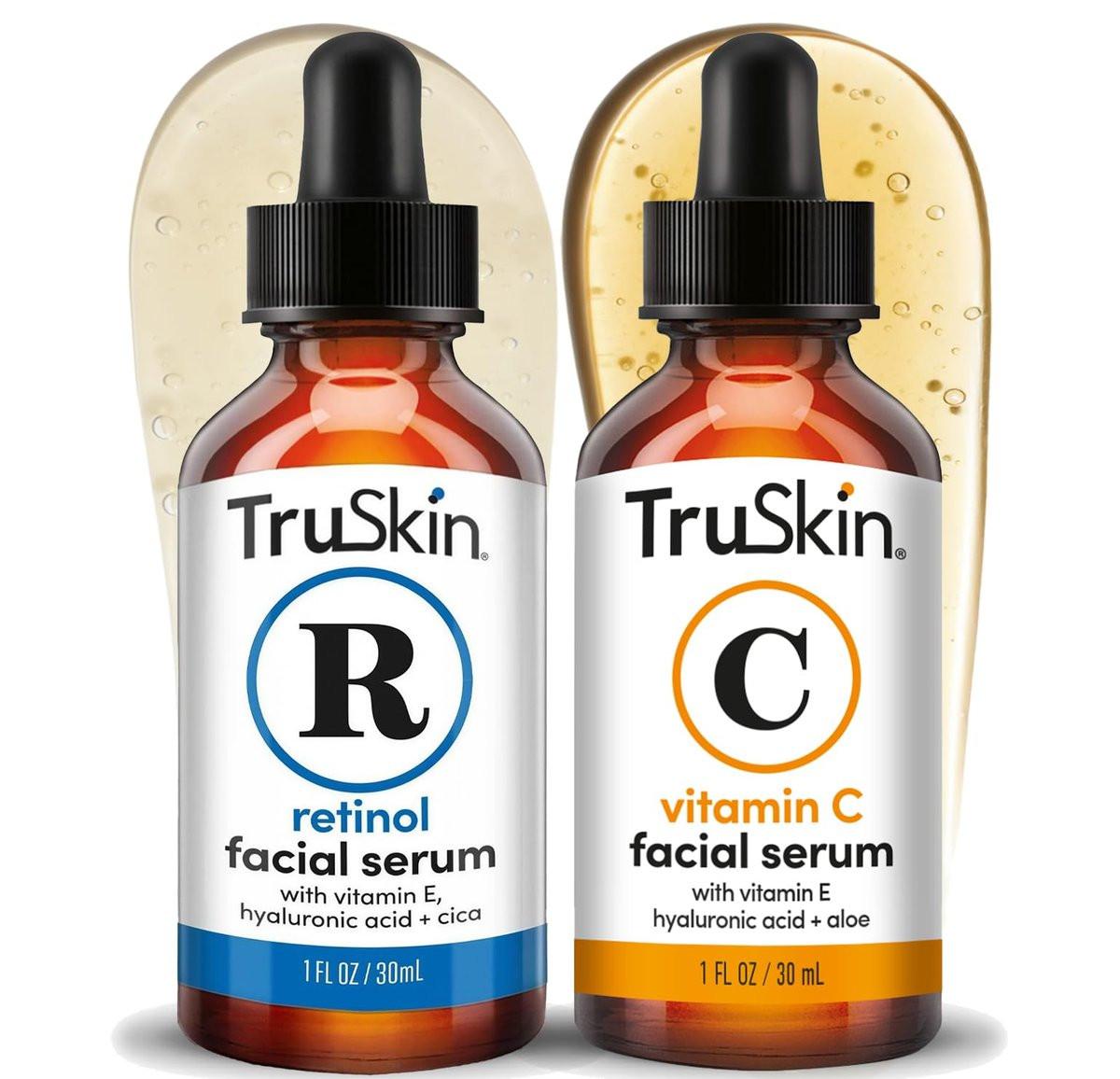 TruSkin Gesichtsserum Duo – Vitamin C Serum & Retinol Serum für das Gesicht – Anti-Aging-Hautpflege-Routine für AM & PM – Aufhellende & glättende Gesichtsseren, je 30 ml