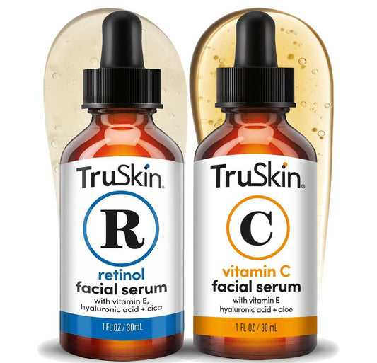 TruSkin Gesichtsserum Duo – Vitamin C Serum & Retinol Serum für das Gesicht – Anti-Aging-Hautpflege-Routine für AM & PM – Aufhellende & glättende Gesichtsseren, je 30 ml