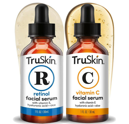 TruSkin Gesichtsserum Duo – Vitamin C Serum & Retinol Serum für das Gesicht – Anti-Aging-Hautpflege-Routine für AM & PM – Aufhellende & glättende Gesichtsseren, je 30 ml