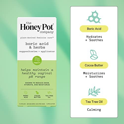 The Honey Pot Company 7 Tage Borsäure & Kräuter Zäpfchen – Gesunder Vaginal-pH, Geruchskontrolle, Feuchtigkeitsspendend & Pflegend – Gynäkologisch getestet