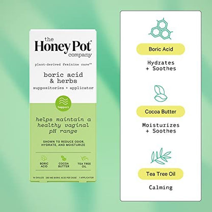 The Honey Pot Company 7 Tage Borsäure & Kräuter Zäpfchen – Gesunder Vaginal-pH, Geruchskontrolle, Feuchtigkeitsspendend & Pflegend – Gynäkologisch getestet
