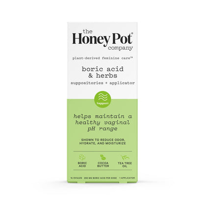 The Honey Pot Company 7 Tage Borsäure & Kräuter Zäpfchen – Gesunder Vaginal-pH, Geruchskontrolle, Feuchtigkeitsspendend & Pflegend – Gynäkologisch getestet