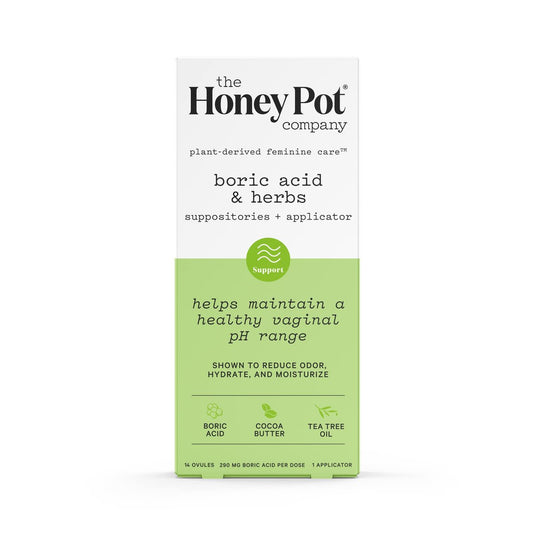 The Honey Pot Company 7 Tage Borsäure & Kräuter Zäpfchen – Gesunder Vaginal-pH, Geruchskontrolle, Feuchtigkeitsspendend & Pflegend – Gynäkologisch getestet