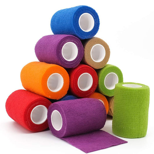 12 Rollen Elastische Selbstklebende Bandage 3 Zoll, Atmungsaktives Vlies-Kohäsivband, Veterinärbandage für Hunde, Knöchelverstauchungen Schwellung Medizinisches Erste-Hilfe-Tape, Sporttape Farben
