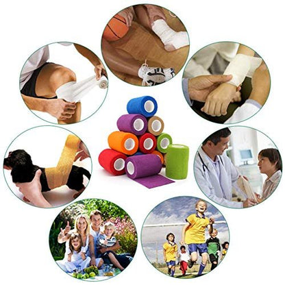 12 Rollen Elastische Selbstklebende Bandage 3 Zoll, Atmungsaktives Vlies-Kohäsivband, Veterinärbandage für Hunde, Knöchelverstauchungen Schwellung Medizinisches Erste-Hilfe-Tape, Sporttape Farben