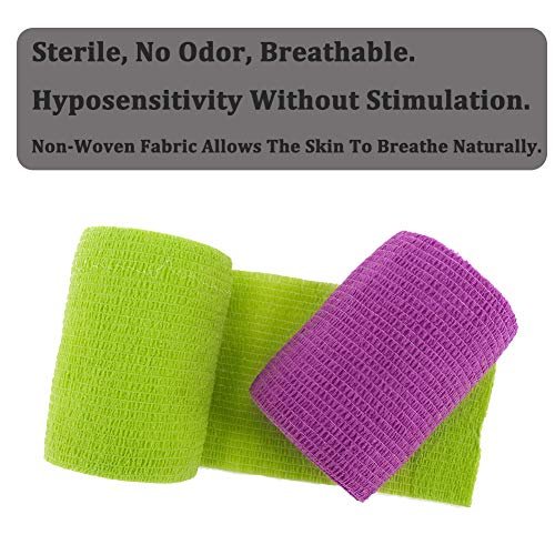 12 Rollen Elastische Selbstklebende Bandage 3 Zoll, Atmungsaktives Vlies-Kohäsivband, Veterinärbandage für Hunde, Knöchelverstauchungen Schwellung Medizinisches Erste-Hilfe-Tape, Sporttape Farben