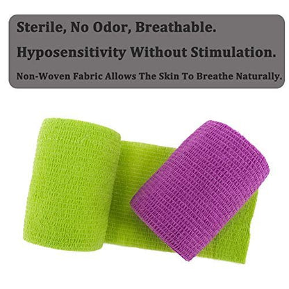 12 Rollen Elastische Selbstklebende Bandage 3 Zoll, Atmungsaktives Vlies-Kohäsivband, Veterinärbandage für Hunde, Knöchelverstauchungen Schwellung Medizinisches Erste-Hilfe-Tape, Sporttape Farben