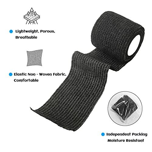 24 Rollen Schwarze Selbstklebende Elastische Bandage 5 cm, Atmungsaktive Kohäsive Bandage, Für Knöchelverstauchungen Schwellungen Medizinische Erste Hilfe Sport Athletik Griffband, Hunde Tierarzt Wickel