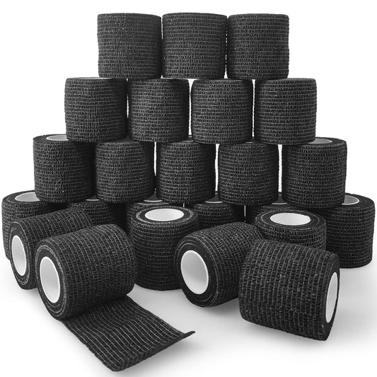 24 Rollen Schwarze Selbstklebende Elastische Bandage 5 cm, Atmungsaktive Kohäsive Bandage, Für Knöchelverstauchungen Schwellungen Medizinische Erste Hilfe Sport Athletik Griffband, Hunde Tierarzt Wickel